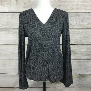 Pink Rose gray knit v-neck bell sleeve soft sweater